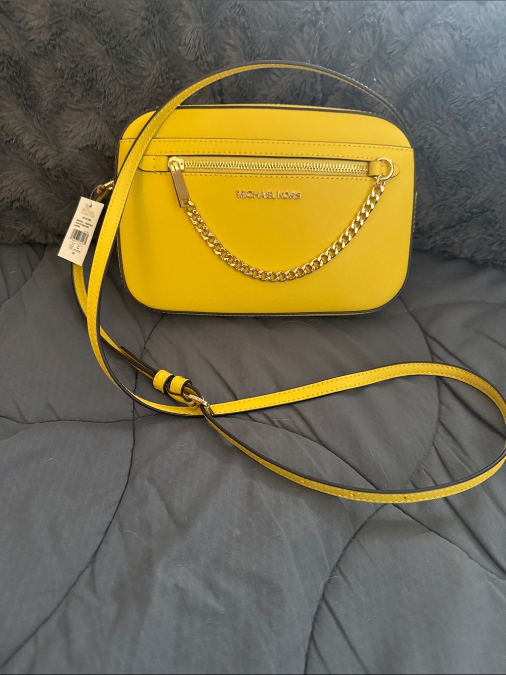 Michael Kors Bright Yellow Saffiano Chain-Accent Crossbody Bag